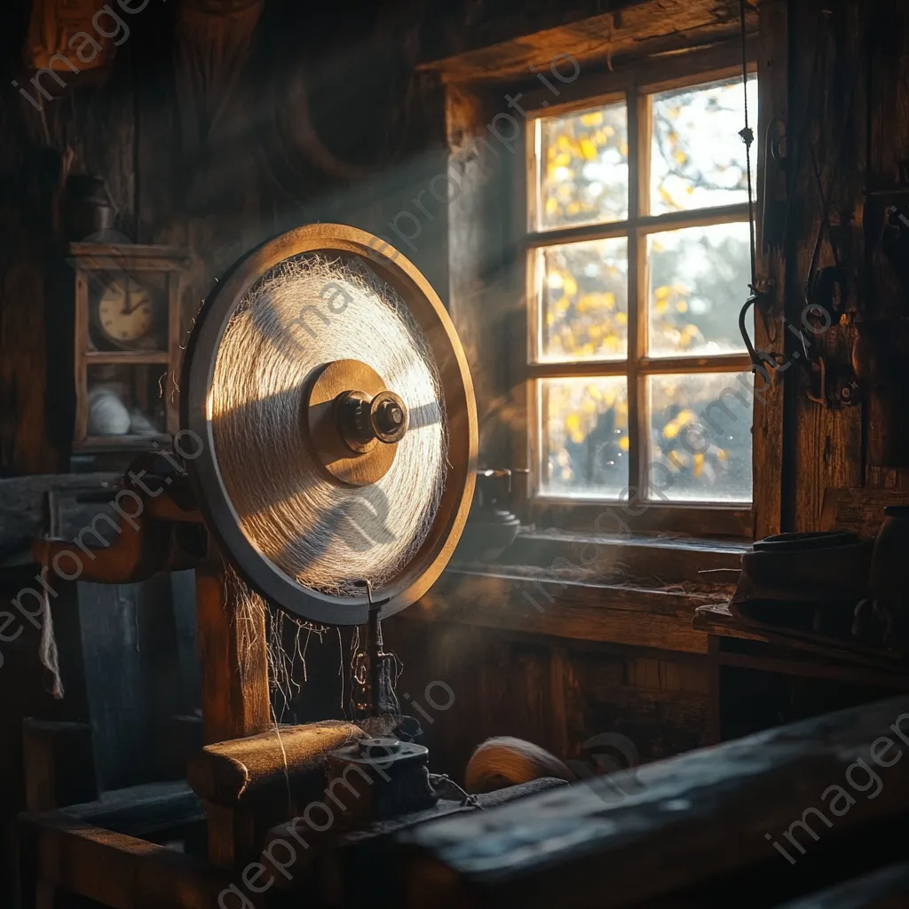 Spinning wheel transforming flax fibers into linen thread. - Image 4