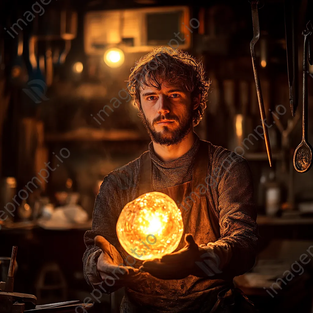 Artisan holding a molten glass piece in a workshop - Image 3