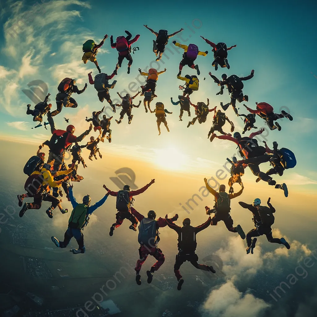 Skydivers creating formation in mid-air - Image 1