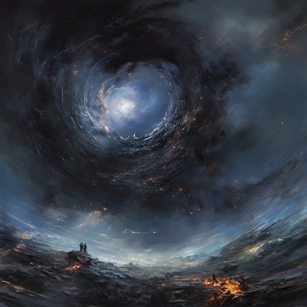 Illustration of a massive, swirling black hole pulling in a nearby star system - Image 1