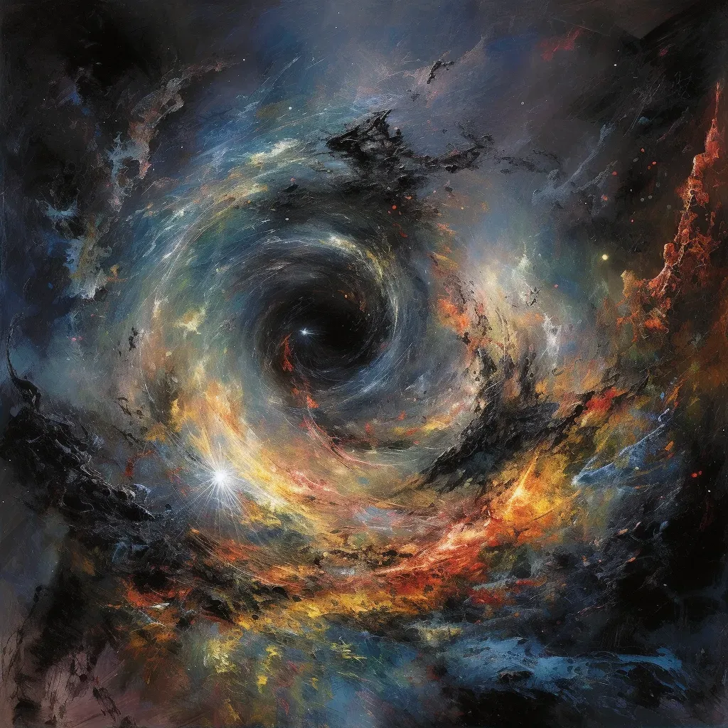 Illustration of a massive, swirling black hole pulling in a nearby star system - Image 2