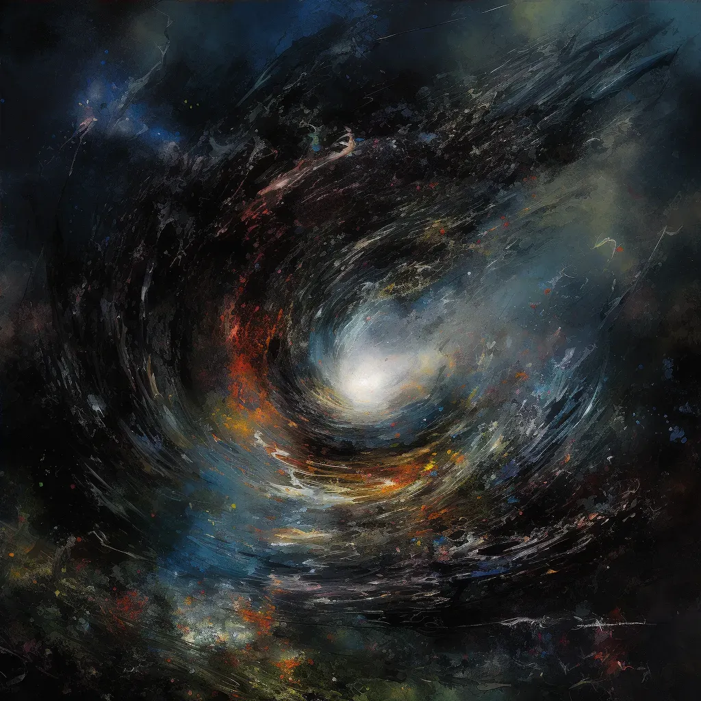 Illustration of a massive, swirling black hole pulling in a nearby star system - Image 4