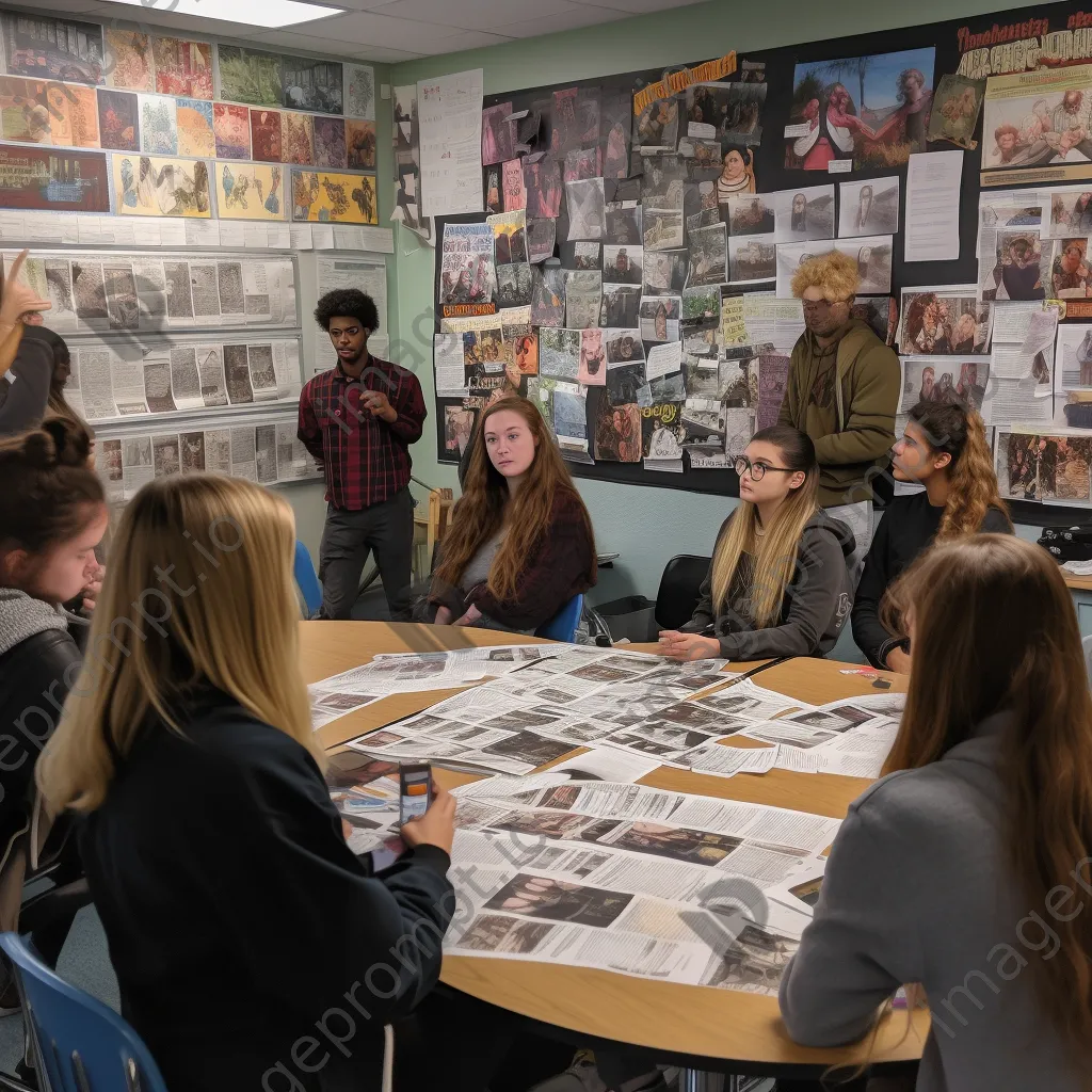 Students engaged in a discussion about current events in a classroom. - Image 1