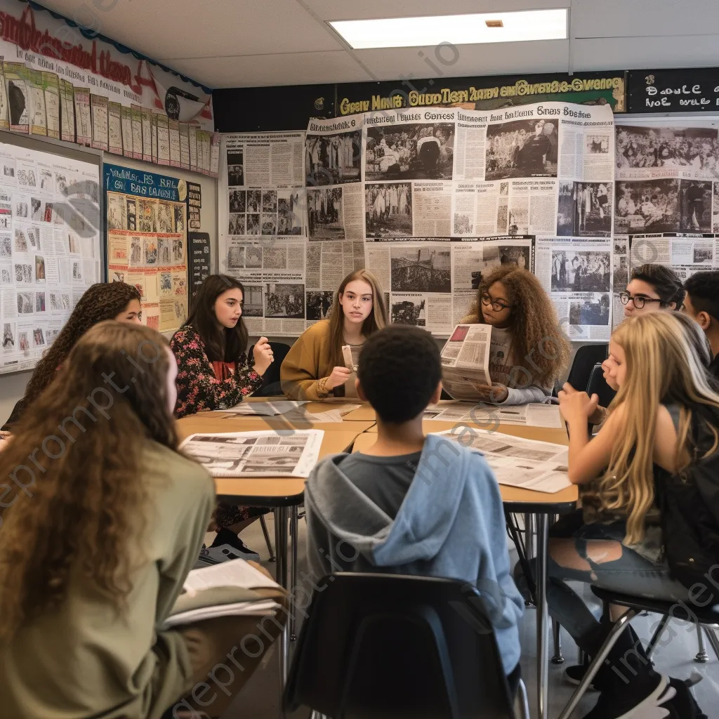 Students engaged in a discussion about current events in a classroom. - Image 2