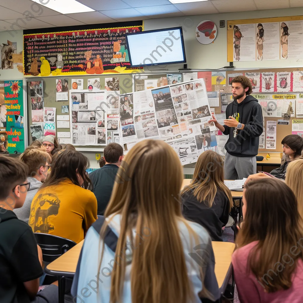 Students engaged in a discussion about current events in a classroom. - Image 4