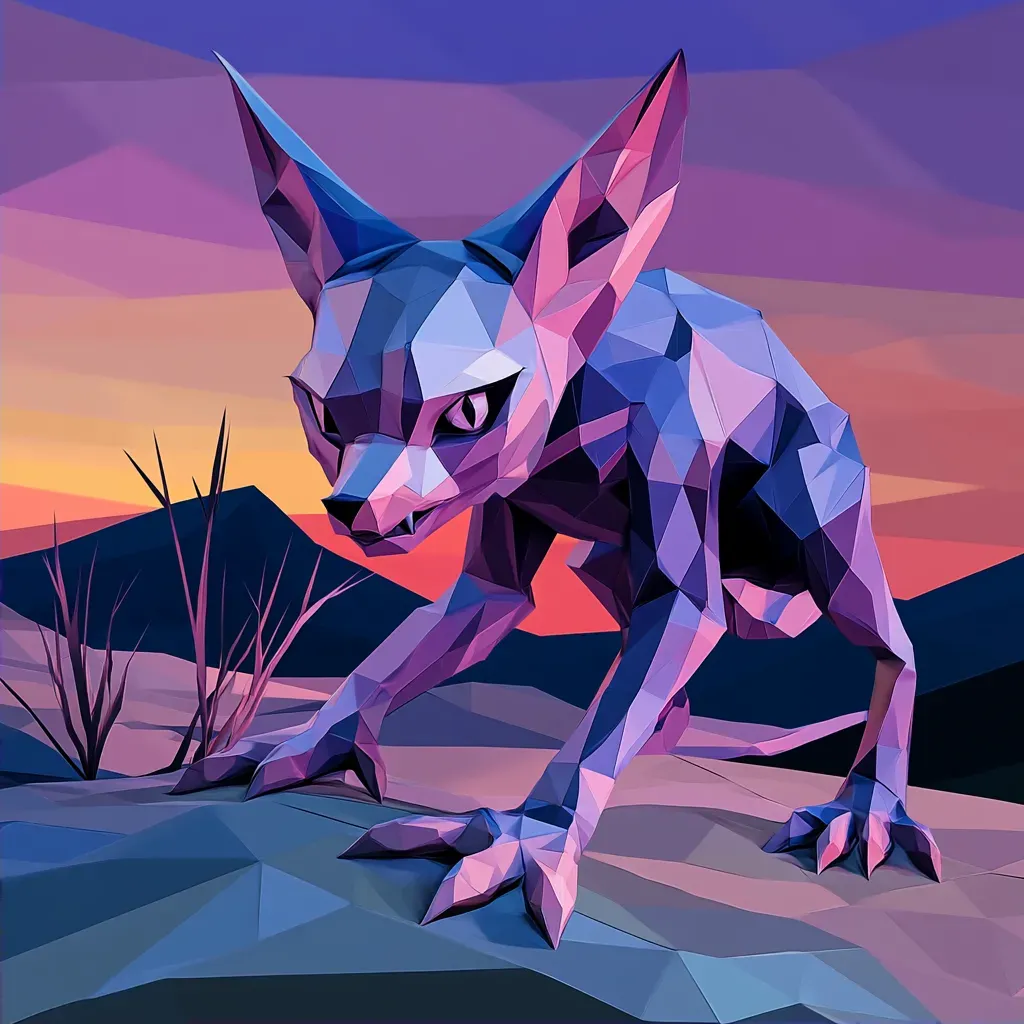 Polygonal representation of a Chupacabra under a dusky desert twilight - Image 2