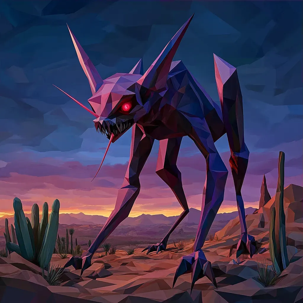 Polygonal representation of a Chupacabra under a dusky desert twilight - Image 3