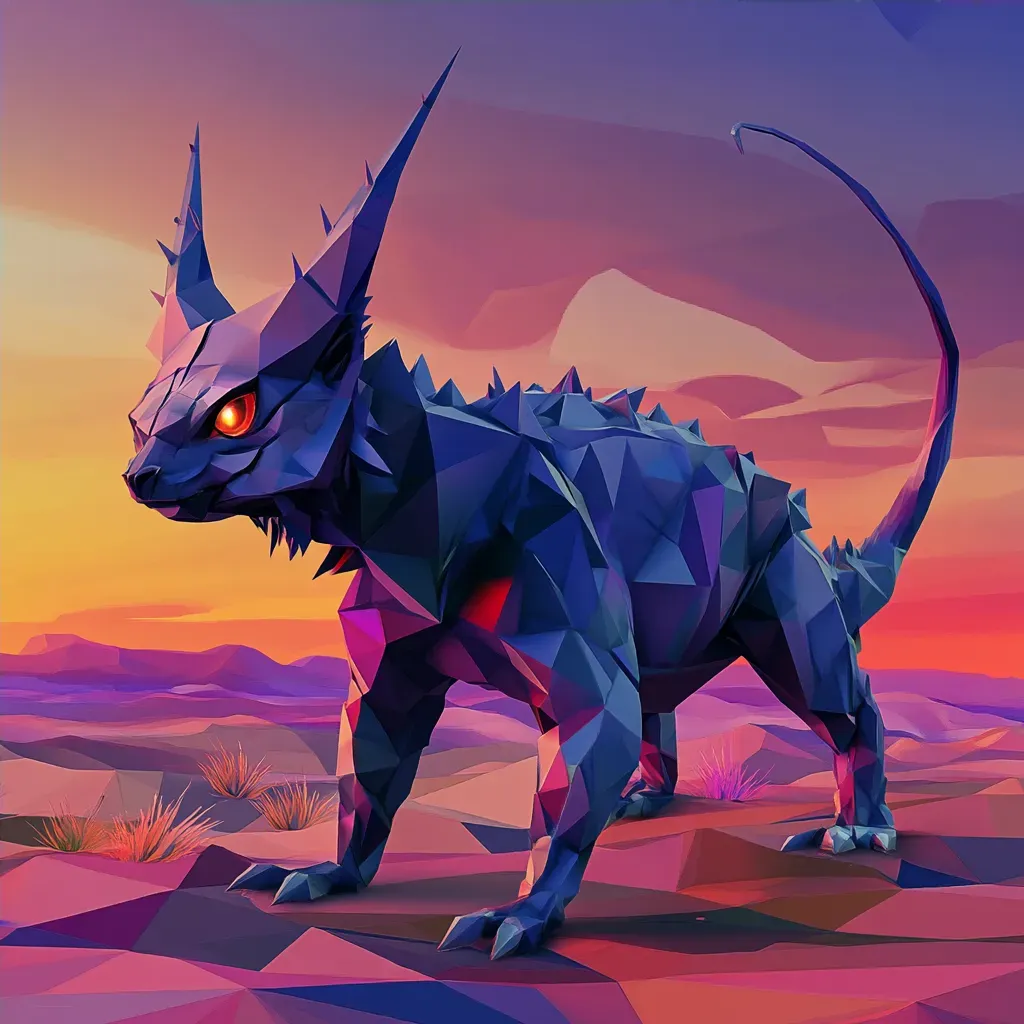 Polygonal representation of a Chupacabra under a dusky desert twilight - Image 4