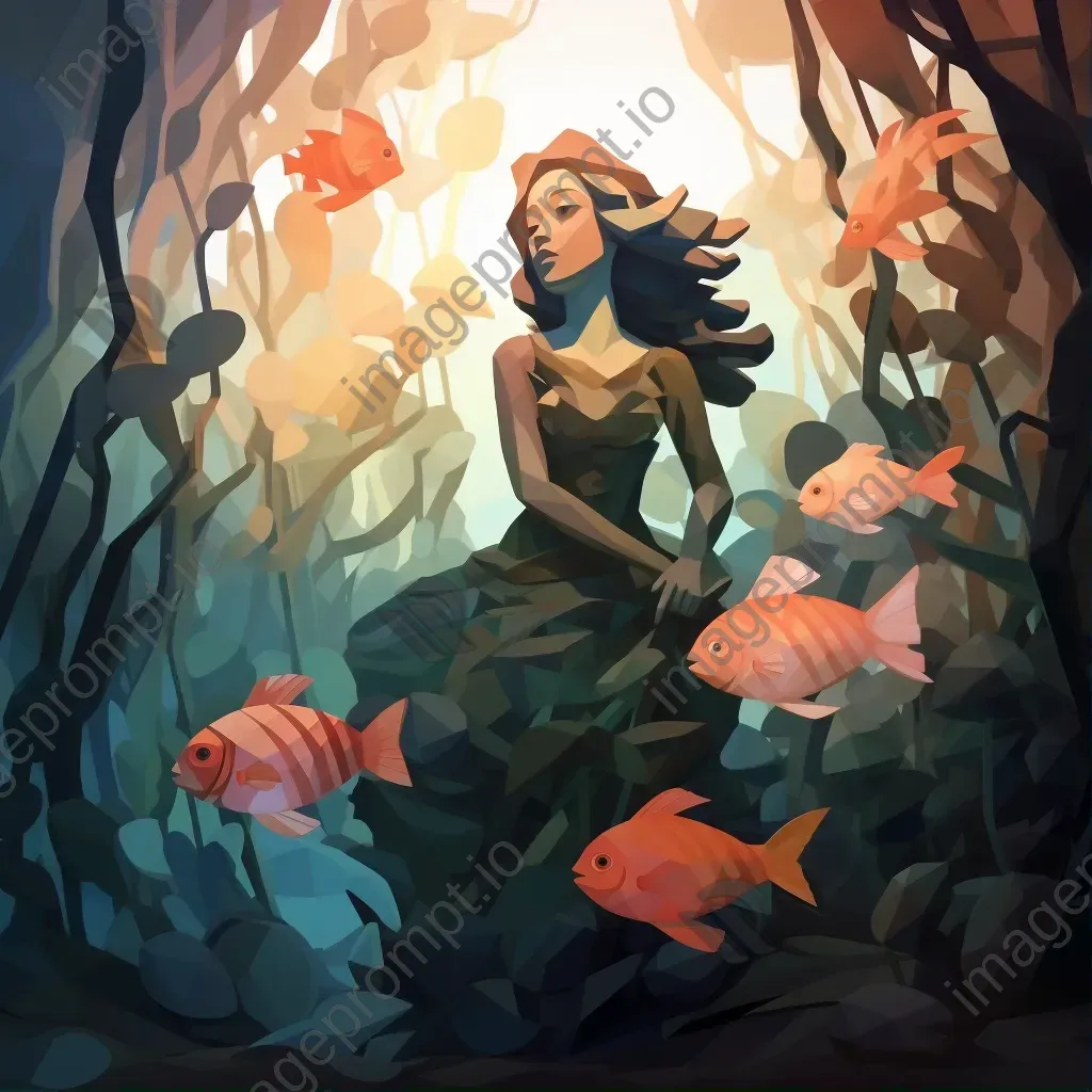 Low poly mermaid in mythic underwater scenery - Image 1