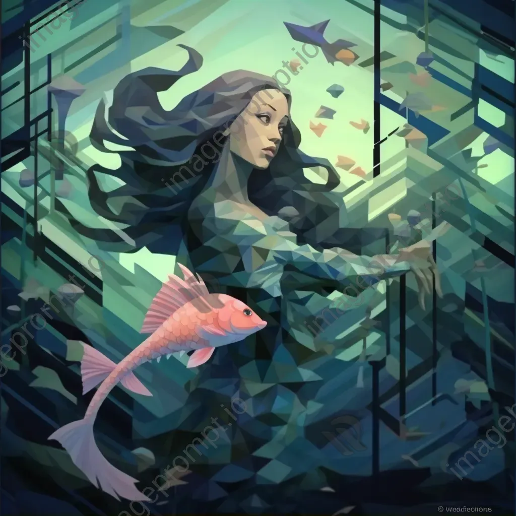 Low poly mermaid in mythic underwater scenery - Image 2