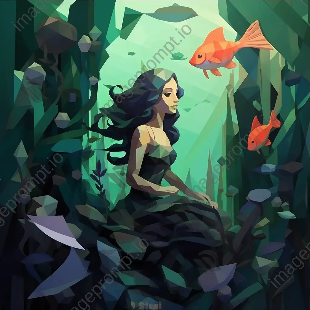 Low poly mermaid in mythic underwater scenery - Image 3