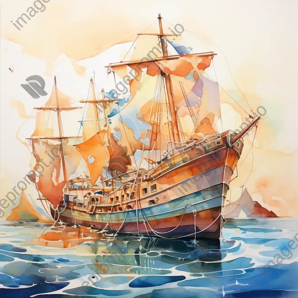 Watercolor painting depicting the stages of replacement in the Ship of Theseus paradox - Image 2