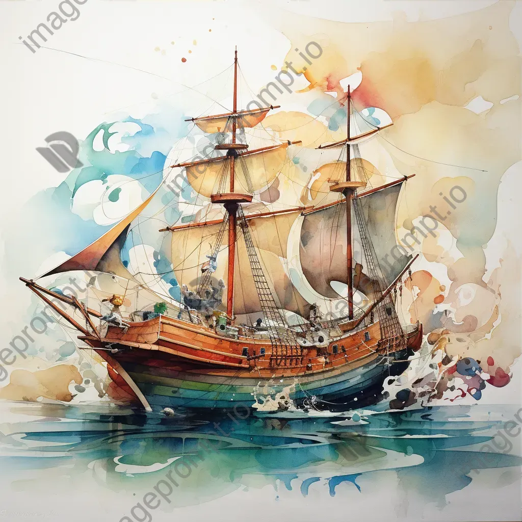 Watercolor painting depicting the stages of replacement in the Ship of Theseus paradox - Image 3