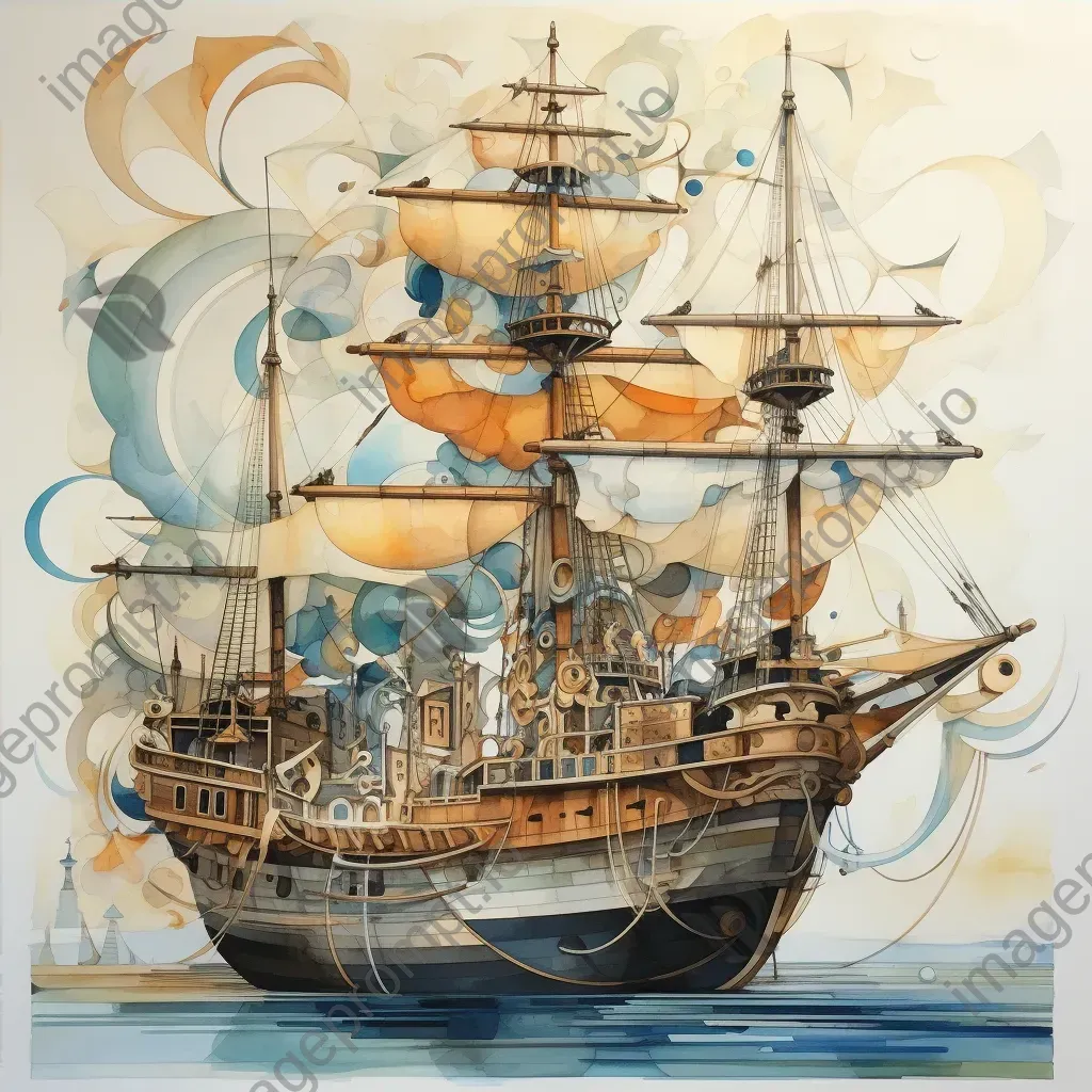 Watercolor painting depicting the stages of replacement in the Ship of Theseus paradox - Image 4