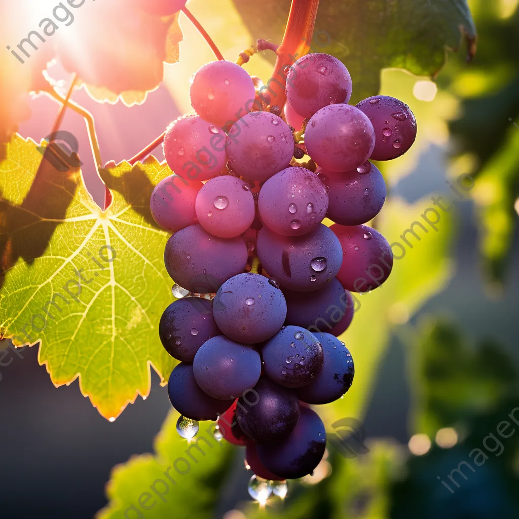 Close-up of fresh grapes on vine with dew in morning light - Image 2