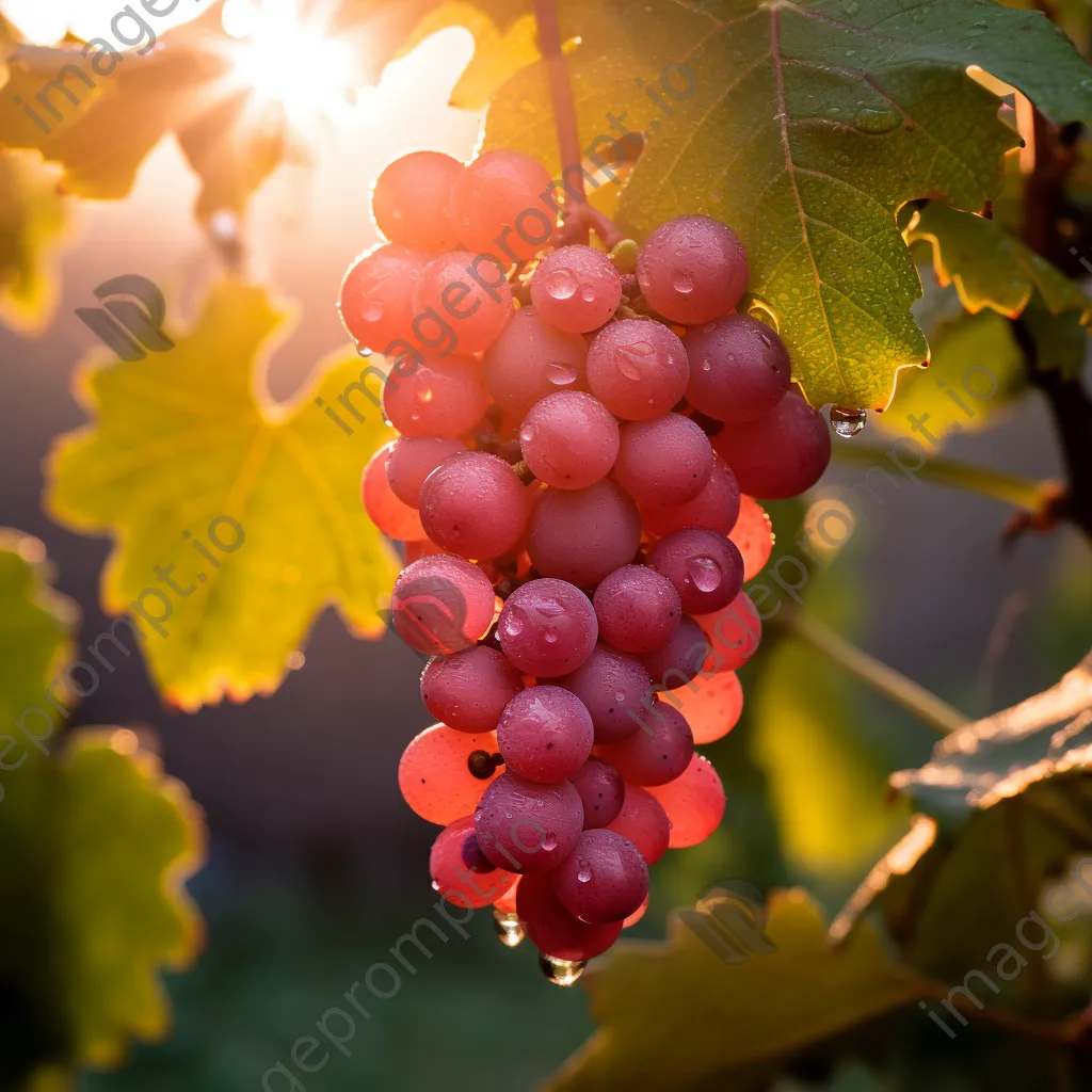 Close-up of fresh grapes on vine with dew in morning light - Image 3