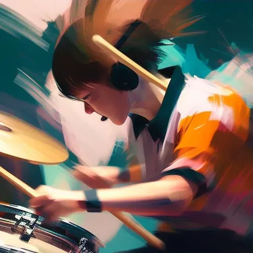 Close-up of a drummer in action with blurred drumsticks - Image 3