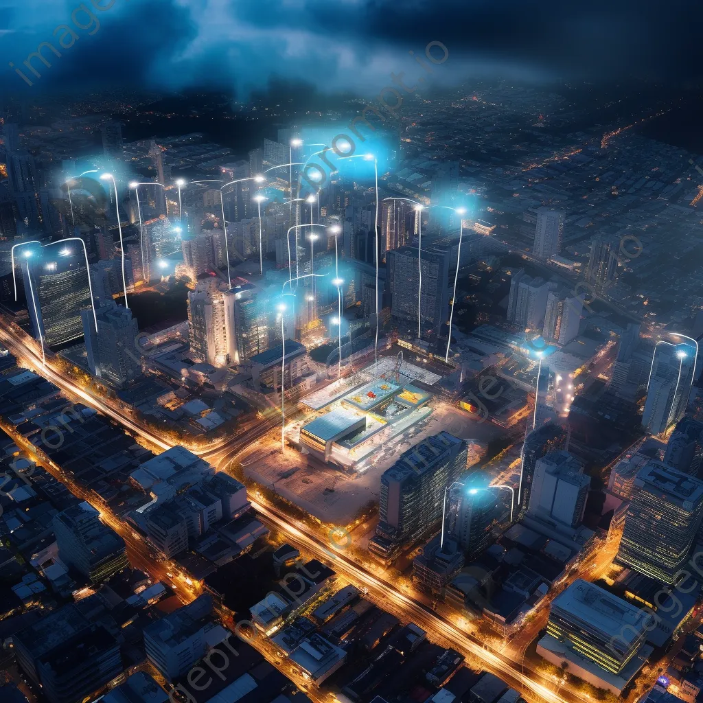 Aerial view of a smart city with cloud computing highlights. - Image 4