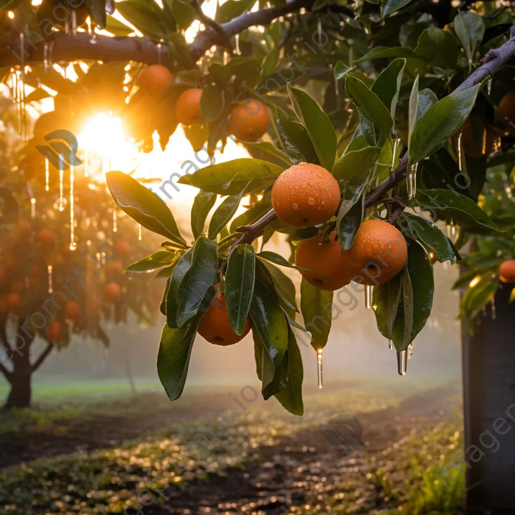 Orange orchard shrouded in morning fog - Image 3