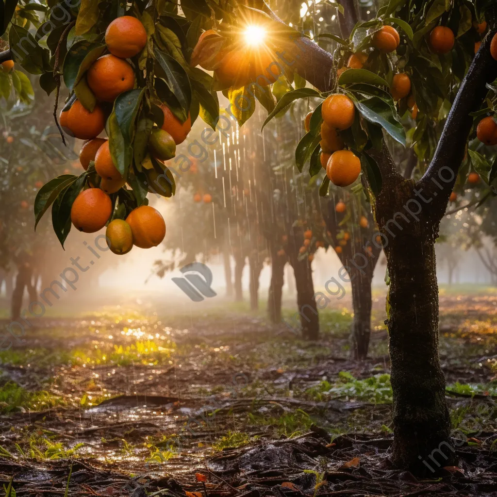 Orange orchard shrouded in morning fog - Image 4