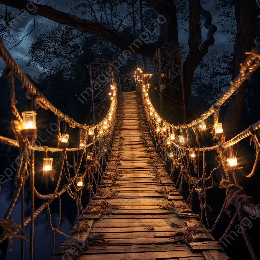 Illuminated rope bridge under a starry sky - Image 2