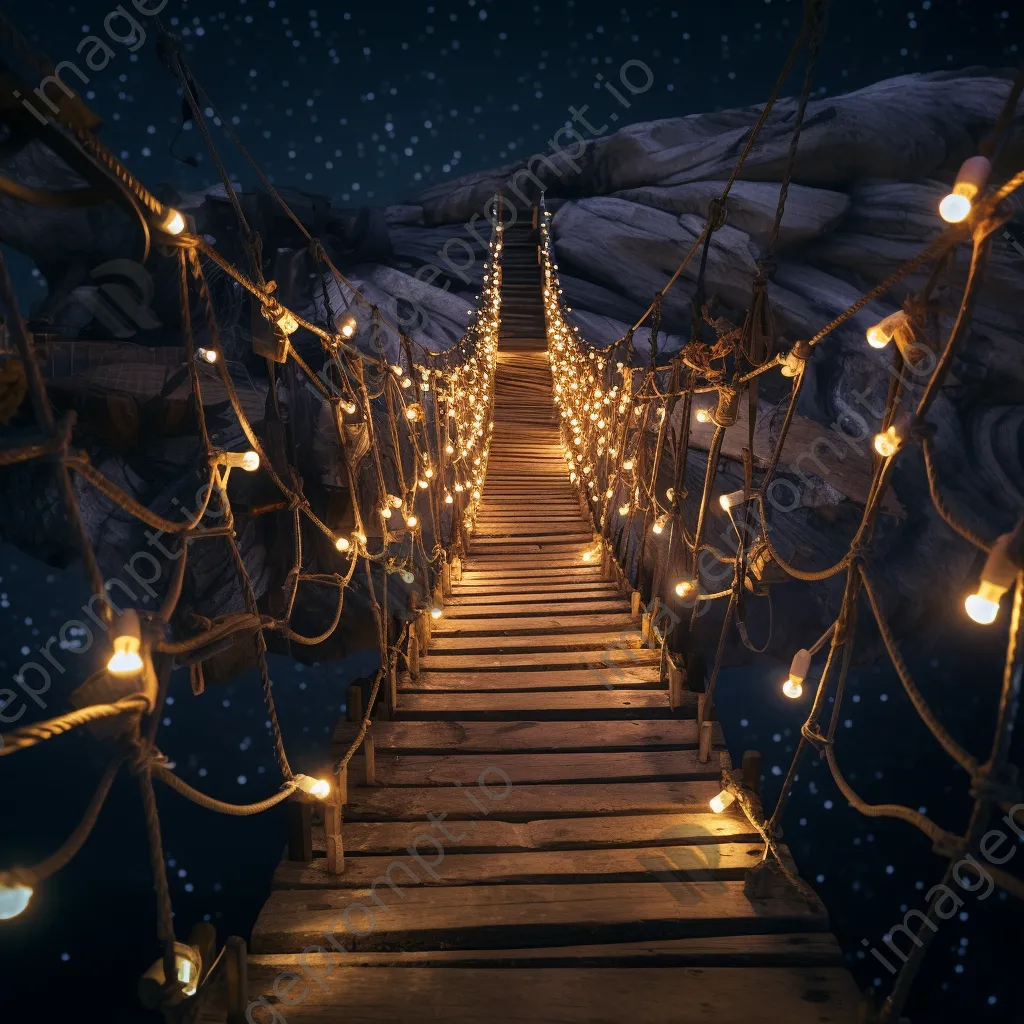 Illuminated rope bridge under a starry sky - Image 3