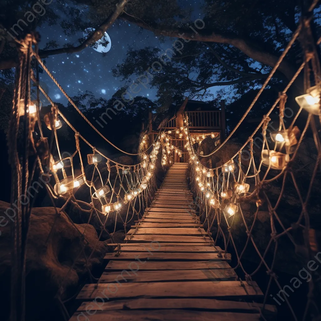 Illuminated rope bridge under a starry sky - Image 4