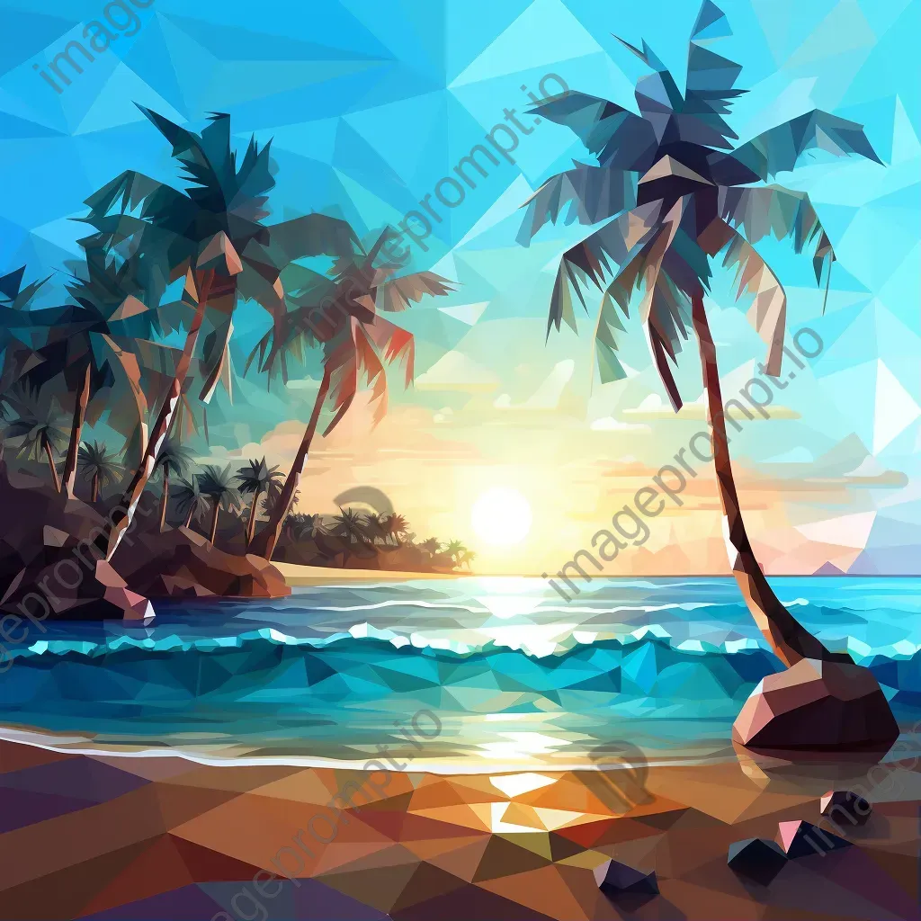 Low Poly tropical beach scene with azure color gradients - Image 1