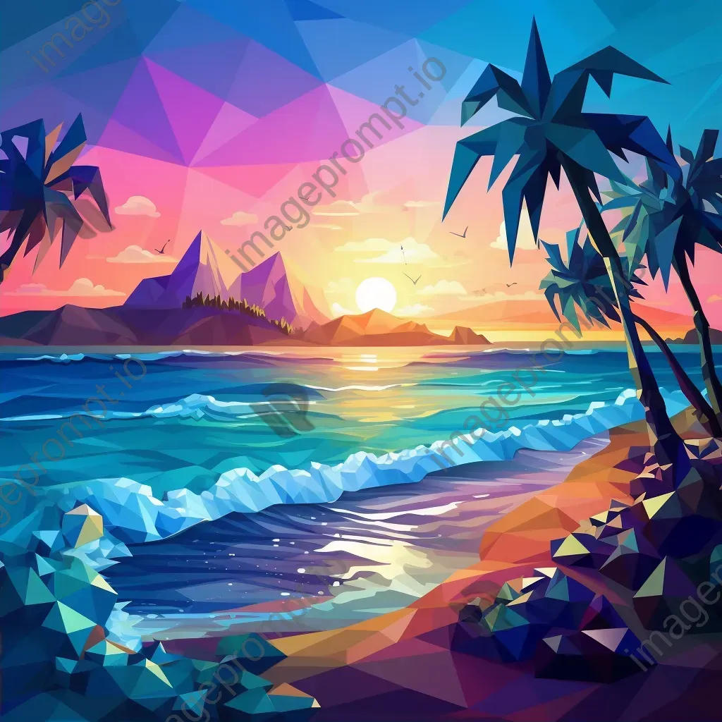 Low Poly tropical beach scene with azure color gradients - Image 2