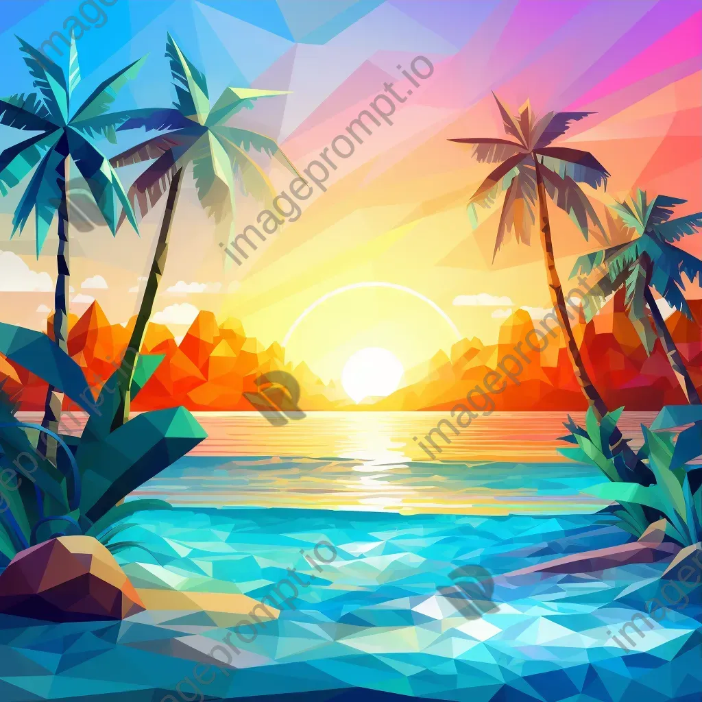 Low Poly tropical beach scene with azure color gradients - Image 3