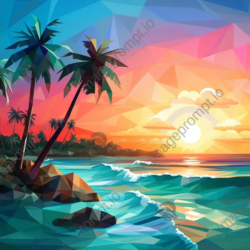 Low Poly tropical beach scene with azure color gradients - Image 4