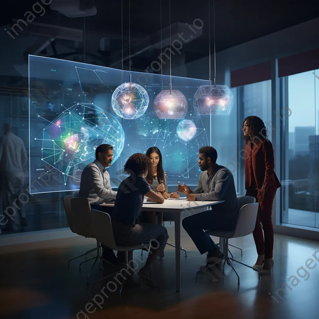 Data scientists collaborating in a modern conference room with cloud visuals. - Image 1