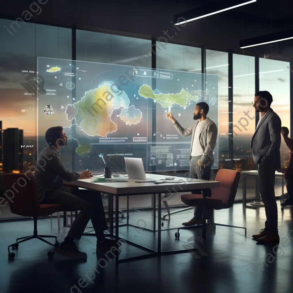 Data scientists collaborating in a modern conference room with cloud visuals. - Image 4