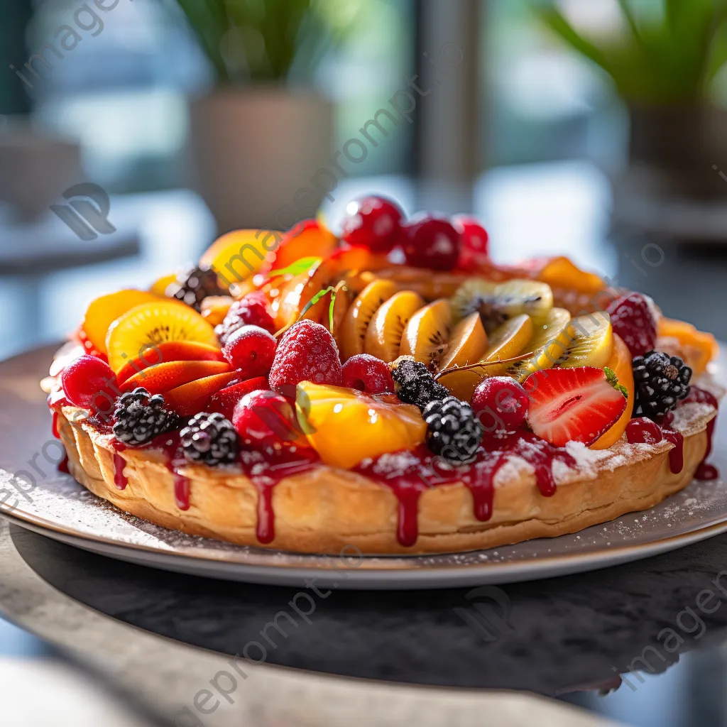 Colorful fruit tart on marble table - Image 4