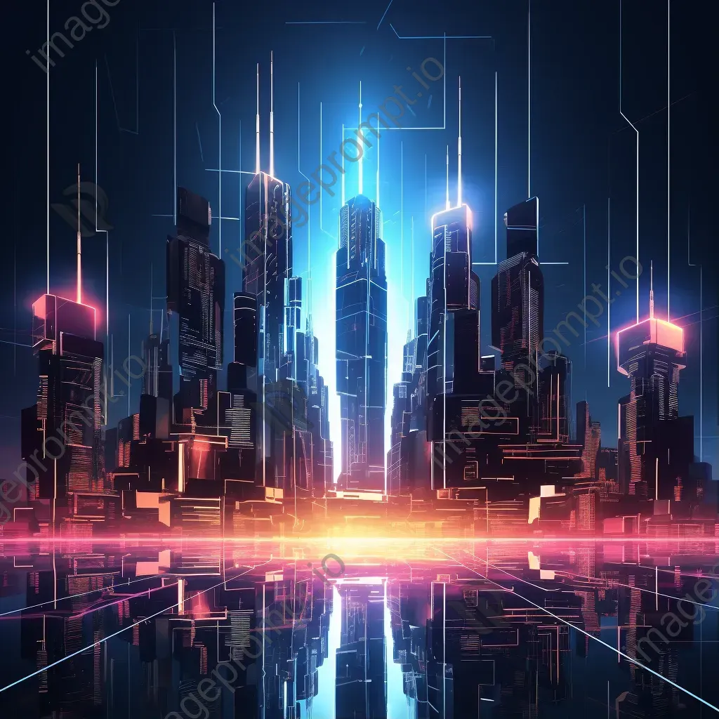 Low Poly futuristic metropolis with neon light accents - Image 1