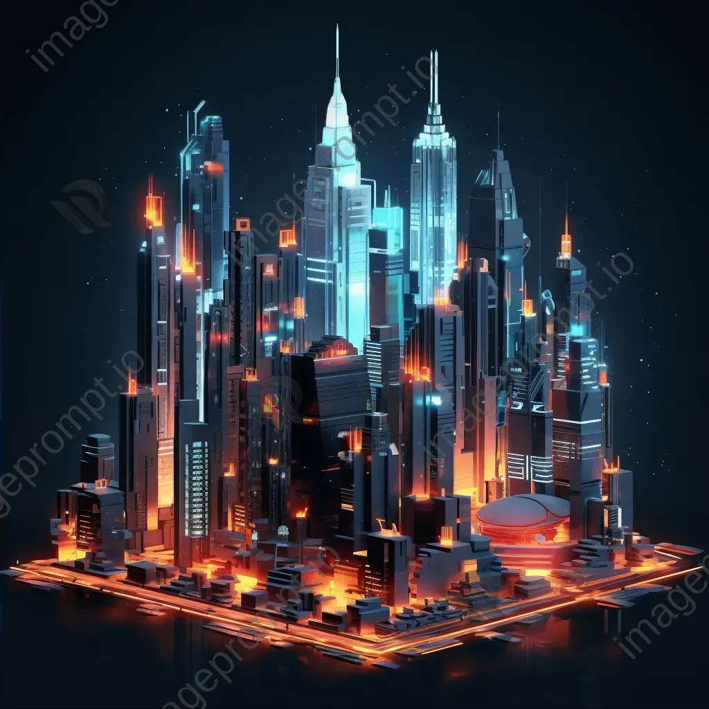 Low Poly futuristic metropolis with neon light accents - Image 2