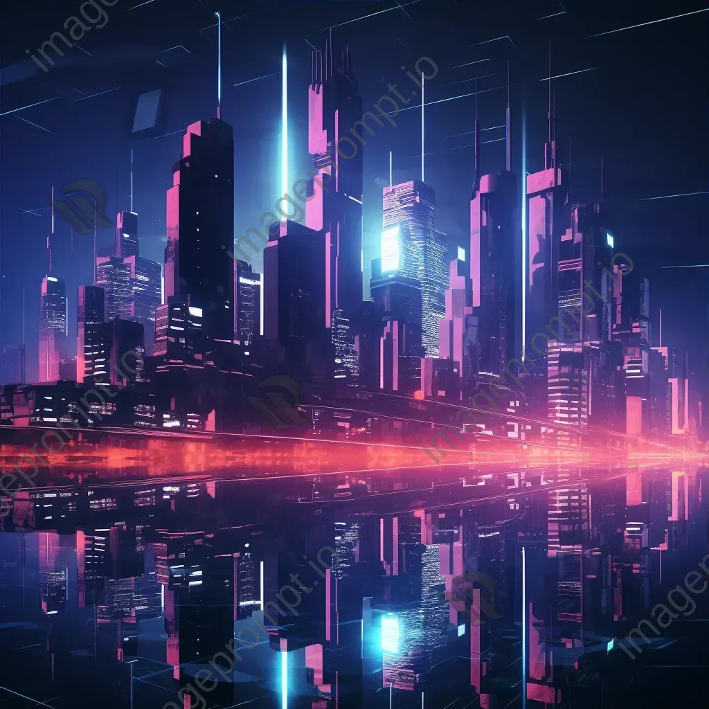 Low Poly futuristic metropolis with neon light accents - Image 3