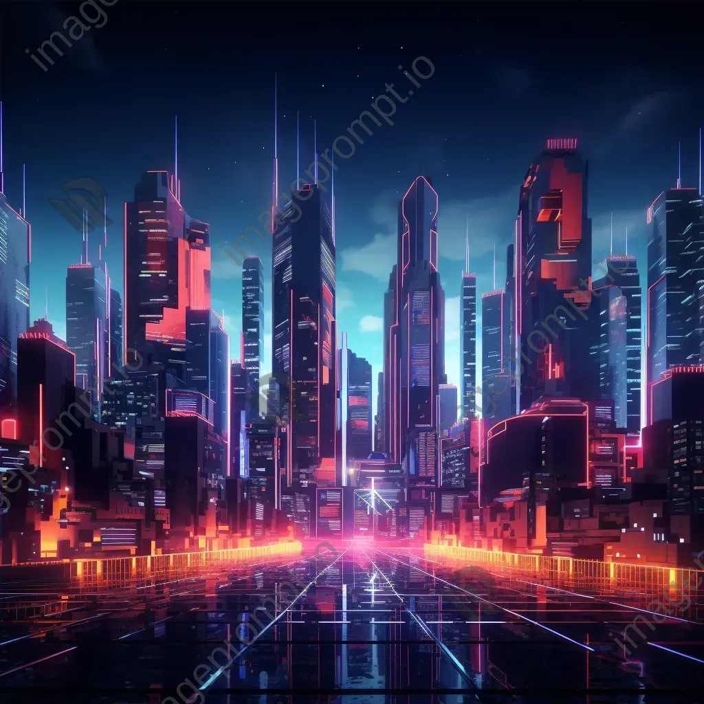 Low Poly futuristic metropolis with neon light accents - Image 4