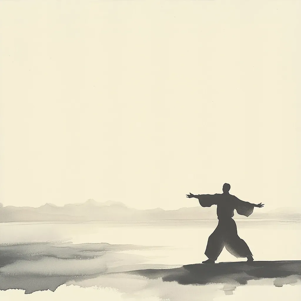 Chinese ink painting of a serene Tai Chi practice at dawn - Image 3