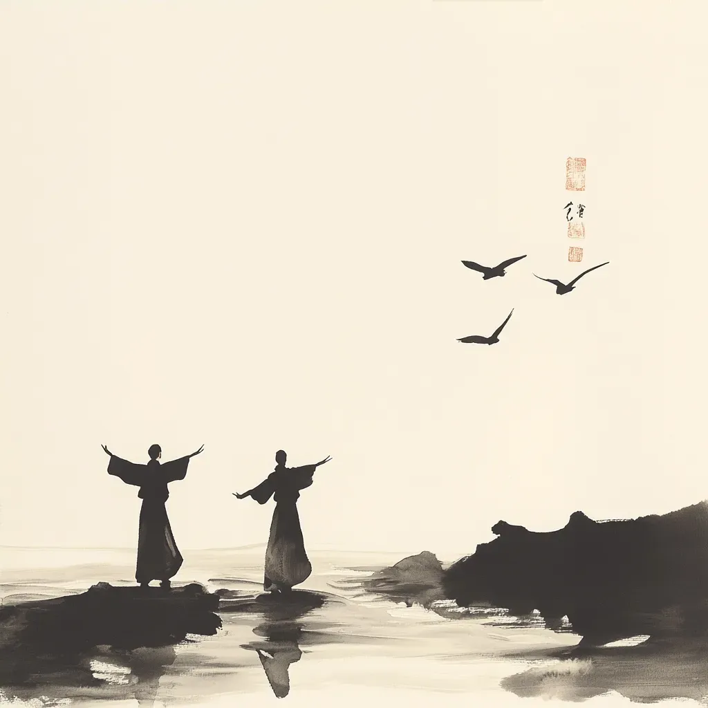 Chinese ink painting of a serene Tai Chi practice at dawn - Image 4