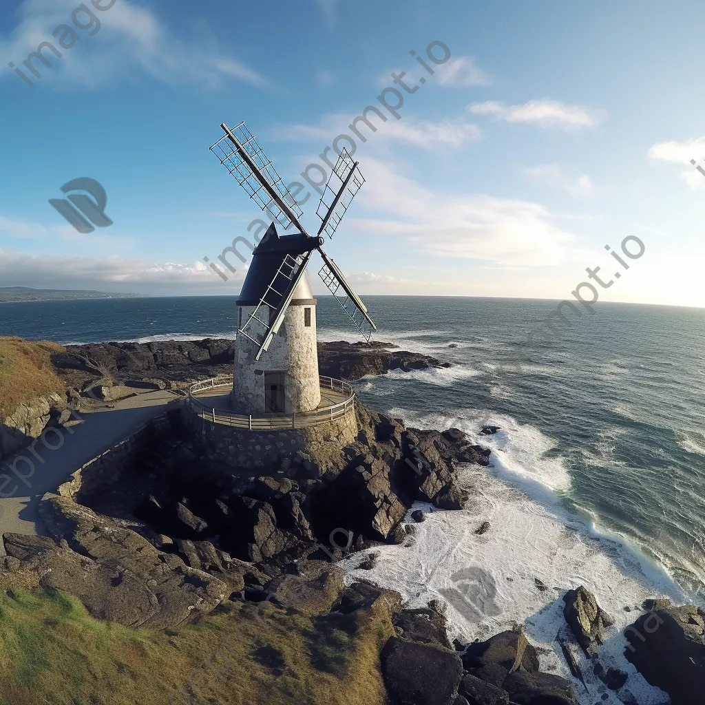 Irish windmill on cliffs overlooking ocean - Image 1