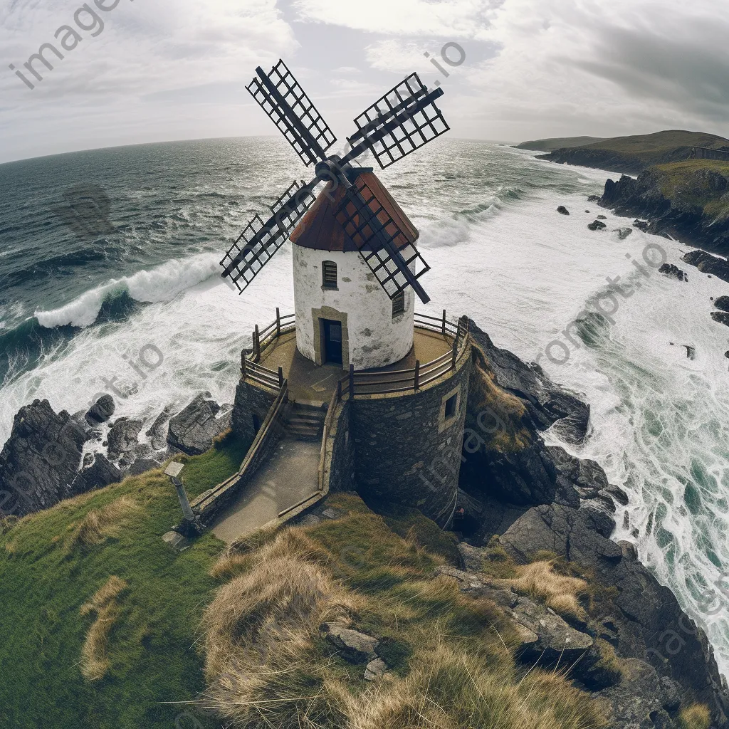 Irish windmill on cliffs overlooking ocean - Image 2