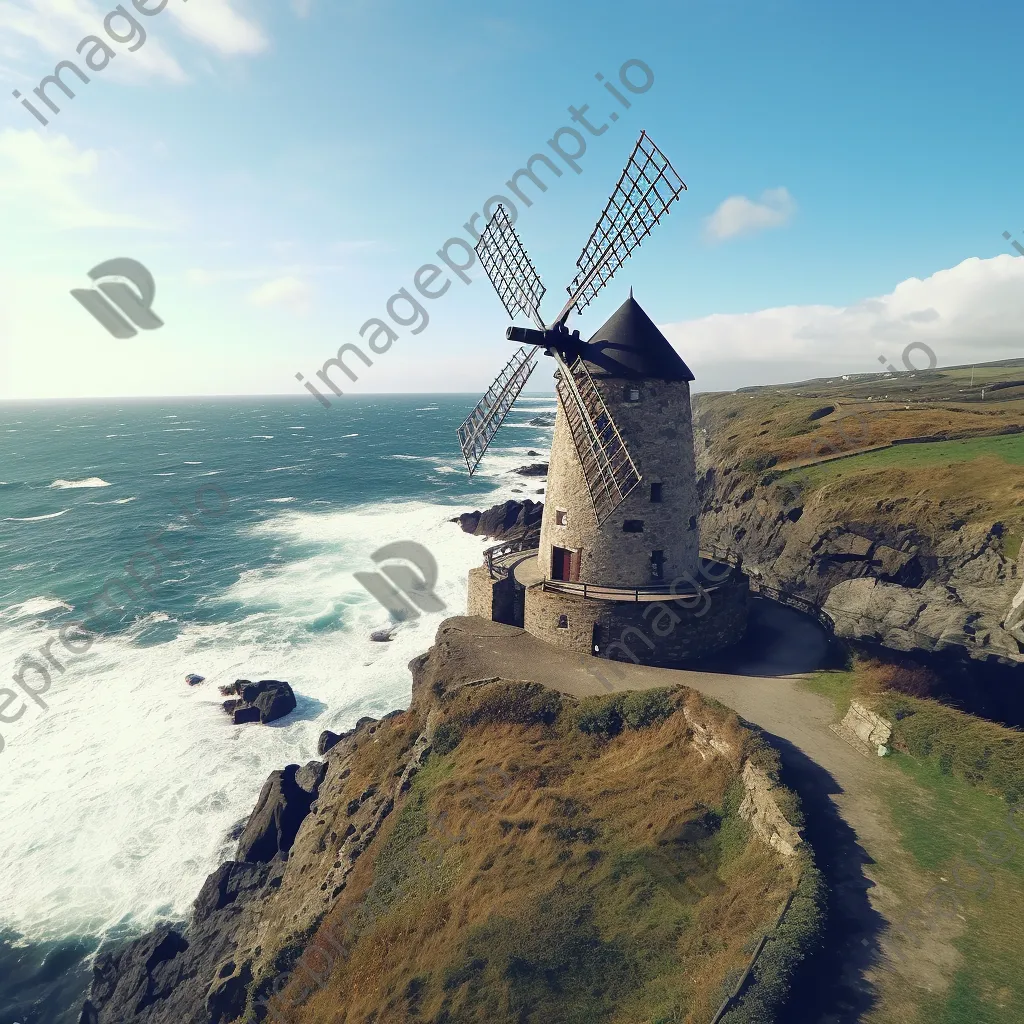 Irish windmill on cliffs overlooking ocean - Image 3