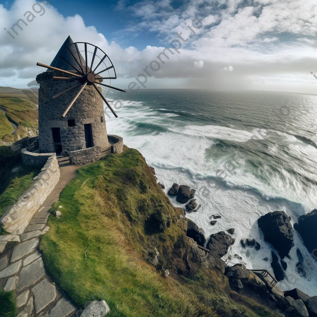 Irish windmill on cliffs overlooking ocean - Image 4