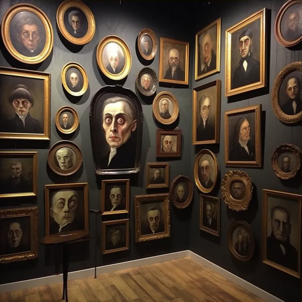 Eerie portrait gallery with painted ancestors