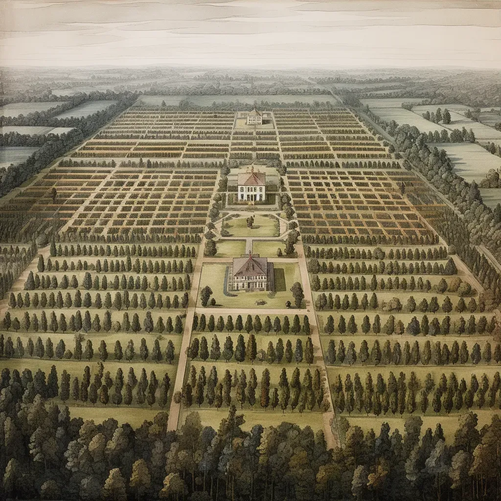 Aerial view of a plantation with fields forming a checkerboard pattern - Image 3