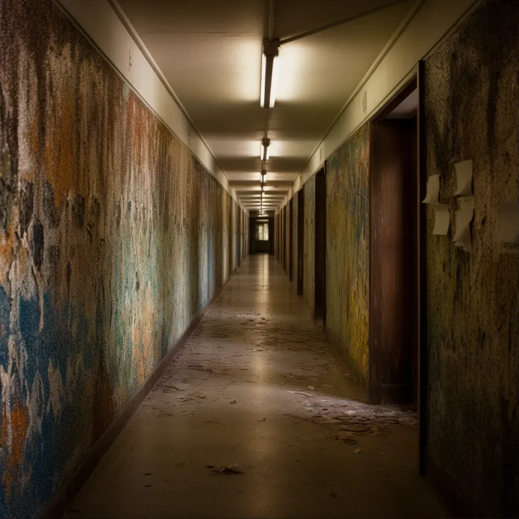 Image of a desolate asylum hallway with flickering lights - Image 1