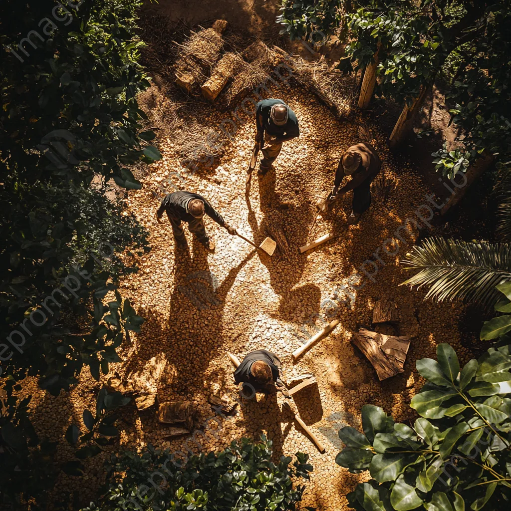 Workers engaged in stripping cork bark from oak trees - Image 3