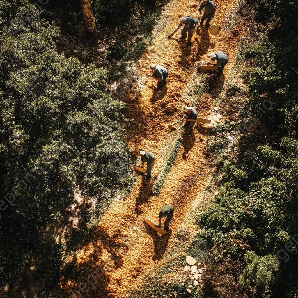 Workers engaged in stripping cork bark from oak trees - Image 4