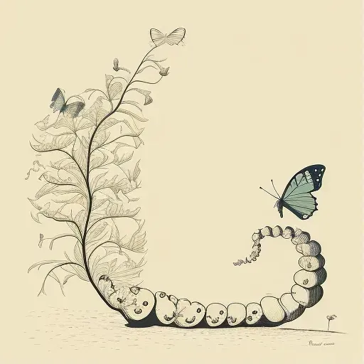 Painting of a caterpillar transforming into a butterfly representing personal growth - Image 1